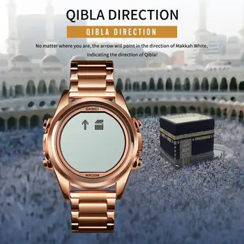 Muslimanski Azan Ura Moški Gledajo za Molitev z Qibla Kompas Adhan Alarm Islamski Koledar Islamske Al Harameen Fajr Času zapestne ure