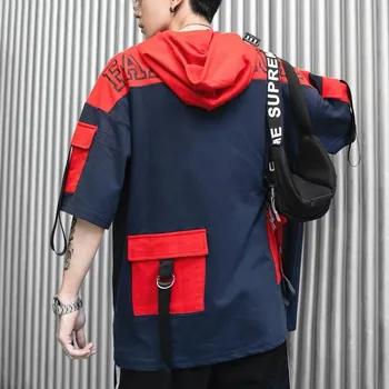Hip Hop T-majice Moške korejski Harajuku Prevelik Vrhovi Tee Srajce Japonska Tshirt Ulične Priložnostne Hooded High Street T Srajce