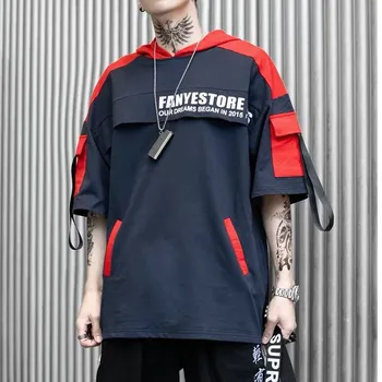 Hip Hop T-majice Moške korejski Harajuku Prevelik Vrhovi Tee Srajce Japonska Tshirt Ulične Priložnostne Hooded High Street T Srajce