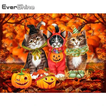 Evershine Diamond Slikarstvo Mačka 5D DIY Navzkrižno Šiv Kit Diamond Vezenje Bučna Živali Halloween Dekor Darilo