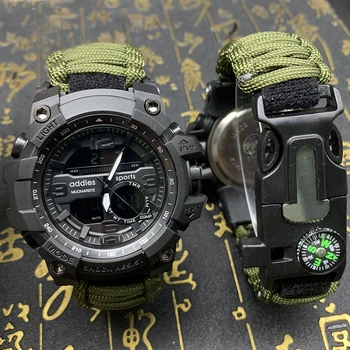 Addies Vojaške Straže Moških Kompas Nepremočljiva Prostem Moški Športni Šok LED Digitalna Quartz Dual Display Watch Relogio Masculino