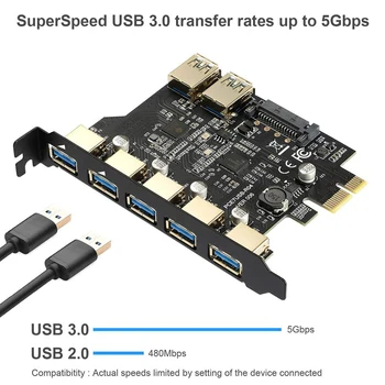 H1111Z SuperSpeed USB 3.0 7 Port PCI-E Express card z 15pin SATA Napajalni Priključek, PCIE Adapter NEC720201 in GL3510 čipov