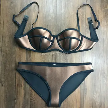 2019 Retro Rjave Barve, Push Up Neoprenske Bikini Komplet Biquini Visoke Kakovosti Neoprenske Trikotnik Kopalke blagovne Znamke Kopalke XS-XL