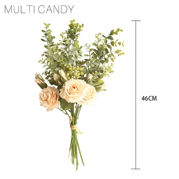 46 cm Edinstveno Visoke Kakovosti Poročni Šopek Tabela Tla Cvet Centerpiece Umetno Eucalyptus Rose Velik Šopek