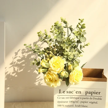 46 cm Edinstveno Visoke Kakovosti Poročni Šopek Tabela Tla Cvet Centerpiece Umetno Eucalyptus Rose Velik Šopek