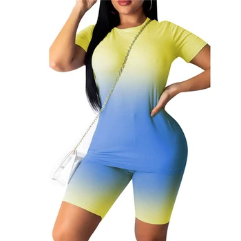 2021 Ženske Športni Obleko 2PCS/Set Neon Top Kratke Hlače Uvježbavanje Oblačila Trenirko Moda Poletno Obleko Gospe Priložnostne 2 Delni Set