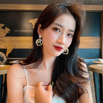 Koreja 2021 Nove Luksuzne Črko M Kristalni Obesek, Uhani za Ženske Modni Lepe Rože Uhani Stranka Nakit Darila