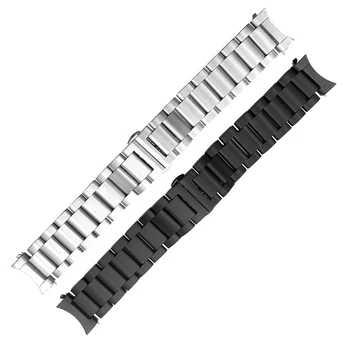Trdna Ukrivljene Koncu 22 mm, iz Nerjavnega Jekla Watch Band Srebrna Črna Mat Kovinski Trak Zapestnica Ženske Moški Watchbands z Zatiči