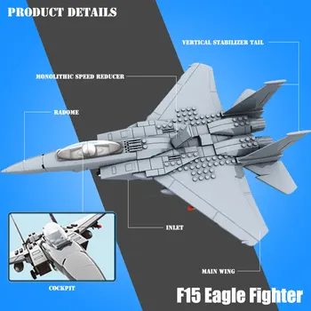 BZDA Vojaške F-15 Letalo Orel Borec Proti-22 Skupščine MOC Letalo Model Gradnike Modela Otroci DIY Igrače Za Otroke Darila