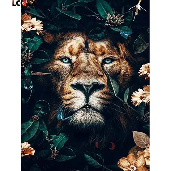 LCOZX 5D DIY Diamond Slikarstvo Celoten Kvadratni/krog Leopard, Tiger Živali Diamond Vezenje Mačka Cvetje Mozaik Ročno Dom Dekor