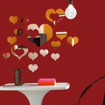 15pcs Ogledalo Stenske Nalepke Doma 3d Izmenljive Srce Art Dekor Dnevna Soba Dekoracijo Ljubezen Srce Oblikovan Srebro Stenske Nalepke