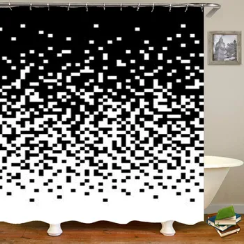 Trendy Črno Bel Mozaik Enobarvni Kopalnica Tuš Zavesa Abstraktna Umetnost Pixel Debele Težke Kopel Zavese Preprost Krog Geomtric