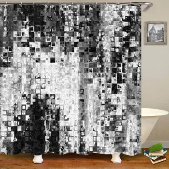 Trendy Črno Bel Mozaik Enobarvni Kopalnica Tuš Zavesa Abstraktna Umetnost Pixel Debele Težke Kopel Zavese Preprost Krog Geomtric