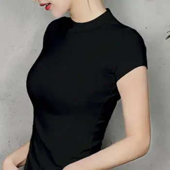 95% Bombaža, kratek rokav Turtleneck vrhovi ženske t shirt poletje 2020 Osnovno t-shirt črna, sivo bele barve tshirt ženske