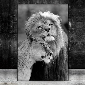 Črna In Bela Živali Afriške Divje Lions Ljubimec Platna Slike na Steni Umetnosti Lions Plakatov In Fotografij Umetniške Slike Cuadros