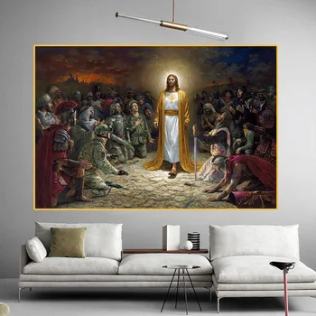 Christian Jezus, reši Svet, Platno Slikarstvo Cuadros Plakatov Tiskanje Wall Art za Dnevni Sobi Doma Dekor Okvir
