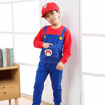 2021 VROČE Oblačil Super Marios otroške hlače z Oprsnikom Obleko Luigi Cosplay Kostum Anime Družinski Set Fantje, Dekleta, Otroci Darila