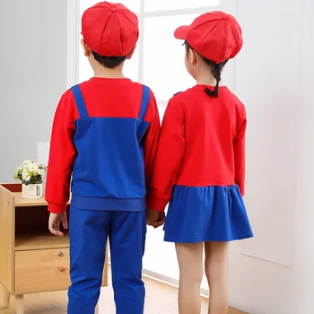 2021 VROČE Oblačil Super Marios otroške hlače z Oprsnikom Obleko Luigi Cosplay Kostum Anime Družinski Set Fantje, Dekleta, Otroci Darila