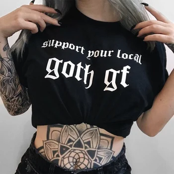 Podpora Lokalnem Goth GF Ženski Gothic Majica Črna Bombaža, Kratek Rokav Kul Črke Natisni Vrhovi Svoboden Poletne Ulične Tees