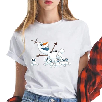 Novo Zamrznjene Prevelik Srčkan Aisha Olaf Kratki rokavi T-shirt Smešno Risanka Vrhovi Pismo Tiskanje O-vratu Harajuku Svoboden Ženske Bluzo