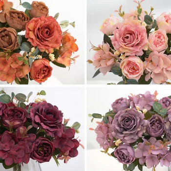 Umetne Rože Svilene Rose Šopek Imitacije Ponaredek Cvetje Doma Vrt Poroka Tabela Dekor Burgundija Umetno Cvetlični
