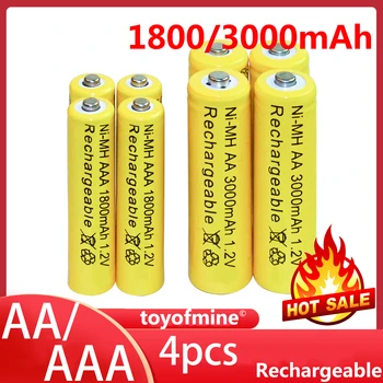4pcs AA 3000mAh + 4pcs AAA 1800mAh Ni-MH Baterije, rumeno celice