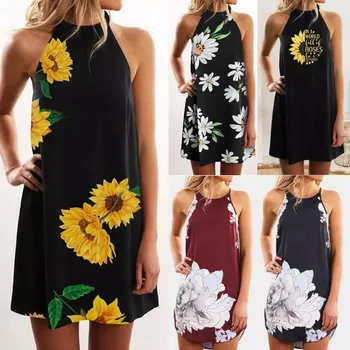 Obleke za Ženske 2021 Poletje brez Rokavov Cvetlični Striaght Priložnostne Strappy Tiskanja Mini Obleka vestido de mujer Cvetlični obleko