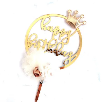 Samorog Akril Happy Birthday Cake Pokrivalo Nastavite Zlato Krono Cupcake Pokrivalo Za Otroke Rojstni Dan Torta Okraski Baby Tuš