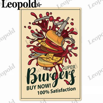 Kovinski Kositrne Plošče Burger Hot Dog Pismo Kovinski Plakat Govejega Meni Wall Art Sladica, Kavarna Restavracija Okrasni Dodatki