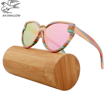 Novo Ročno Polarizirana Barve Bambusa sončna Očala UV400 Moda moška sončna Očala Ženske blagovne Znamke Design Pisane Ogledalo Očala