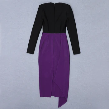 2021 Nov Prihod Modni Slog Črna Vijolična Mozaik Dolg Rokav Bodycon Stranka Povoj Obleko Vestidos