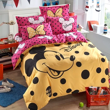 Nova Risanka Mickey Mouse Posteljnine Komplet Disney Minnie Miško Winnie The Pooh twin Polno Kraljica Rjuhe Kritje Posteljo Stanja Prevleke 3/4pcs