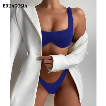 2021 Bikini Kopalke Ženske Kopalke Push Up Sexy Bikini Nastavite Trdno Brazilski Kopalke Visoko Kosi Beach Wear Ženske Biquini