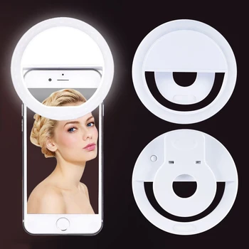 1PC Hot Mobilni Telefon Svetlobe Posnetek Selfie LED Auto Flash Za Mobilni Telefon, Pametni telefon Krog Prenosni Selfie Svetilka Ogledalo Ličila