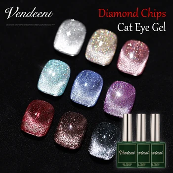 Vendeeni 9 Barve Laser Diamond Cat Eye Gel lak z Bleščicami, Akril Magnetni Hibridni Soak Off UV Nail Art Gel Lakov, 15ml