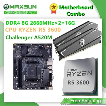 MAXSUN Desktop Motherboard Combo Challenger A520M Ram DDR4 8GBx2 2666MHz CPU RYZEN R5 3600 3600X Nova, vendar brez hladilnika
