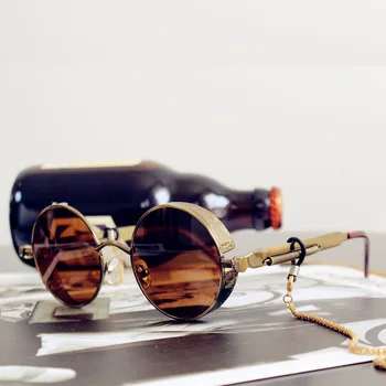 Klasična Gothic Steampunk sončna Očala Luksuzne blagovne Znamke Oblikovalec Visoko Kakovostnih Moških in Žensk Retro Krog Kovinski Okvir za Očala UV400
