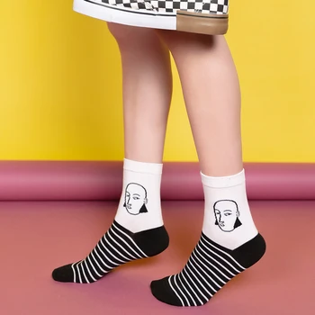 črtasto risanka nogavice hip hop meias divertidas bela črna ženska calcetines ženske skarpetki meia calcetas chaussette nogavica sokke