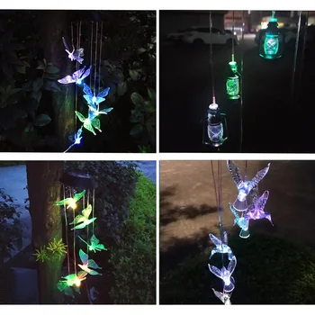 LED Solar Wind Chime Luč Metulj Hummingbird Ljubezen Wind Chime Svetilka Barva Spreminja Visi Sončne Luči Vrtni Okras