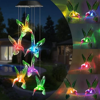 LED Solar Wind Chime Luč Metulj Hummingbird Ljubezen Wind Chime Svetilka Barva Spreminja Visi Sončne Luči Vrtni Okras