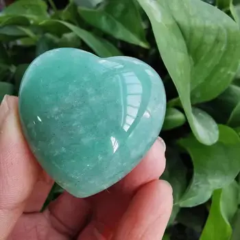 40 mm Naravno Zeleno Aventurine Kamen vklesan Srca Zabuhle Srca Oblikovan Kamen