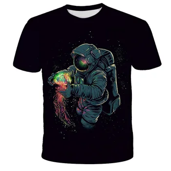 4-14 let stare otroke, risanka vzorec majica T-shirt fantje T-shirt kratek rokav prostor astronavt vzorec dekleta modni T-shirt