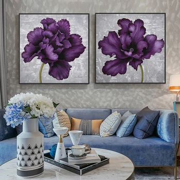 Nordijska cvetlični letnik povzetek cvetenja vijoličen cvet art steni plakat, barvanje in tiskanje dekoracija spalnica platno slikarstvo