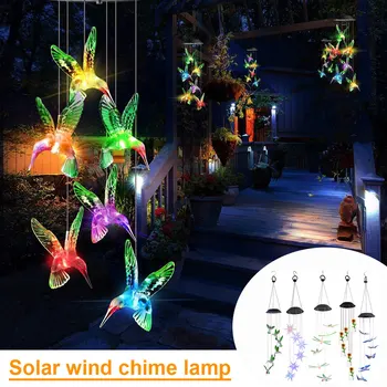 Solarno polnjenje LED wind chime svetilka barva-spreminjanje niz svetilke vrt vile dekoracija žarnice hummingbird obliko visi svetilka