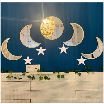 9 Kosov Stenski Dekor Moon Phase Dekorativni Ogledalo Nastavite Akril Spalnica Dekoracijo Samolepilni Ornament, Dnevna Soba Dekor