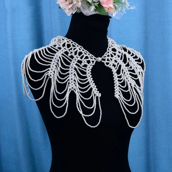 JaneVini 2021 Moda Imitacije Pearl Poročne Ramenski Ovratnik, Ročno Izdelana Ogrlica Za Ženske Seksi Telo Verige Poročni Nakit Dodatki