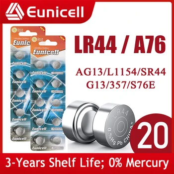 Eunicell 20pcs 155mAh LR44 AG13 Gumb Pilas Baterije 357A S76E G13 LR1154 L1154 RW82 RW42 A76 1,5 V Alkalni Celice Kovanec Baterije