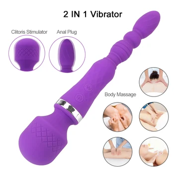 Čarobno Palico Ženski Masturbator Odrasle Izdelkov Analni Čep 10 Načini Vibrator Sex Igrače za Ženske, Lezbijke, 2 V 1