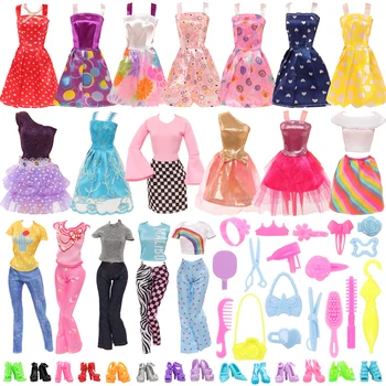 Poceni 48 Postavka za Barbie Lutka 15 Moda Obleko 5 Nastavitev Vrhovi in Hlače 18 Dodatki 10 Čevlji DIY Jutranje Igra, Otroci Dekle Igrače
