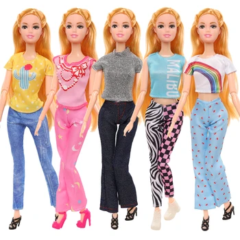 Poceni 48 Postavka za Barbie Lutka 15 Moda Obleko 5 Nastavitev Vrhovi in Hlače 18 Dodatki 10 Čevlji DIY Jutranje Igra, Otroci Dekle Igrače
